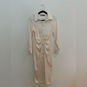 Zara Cream Long Sleeve Button-Down Dress